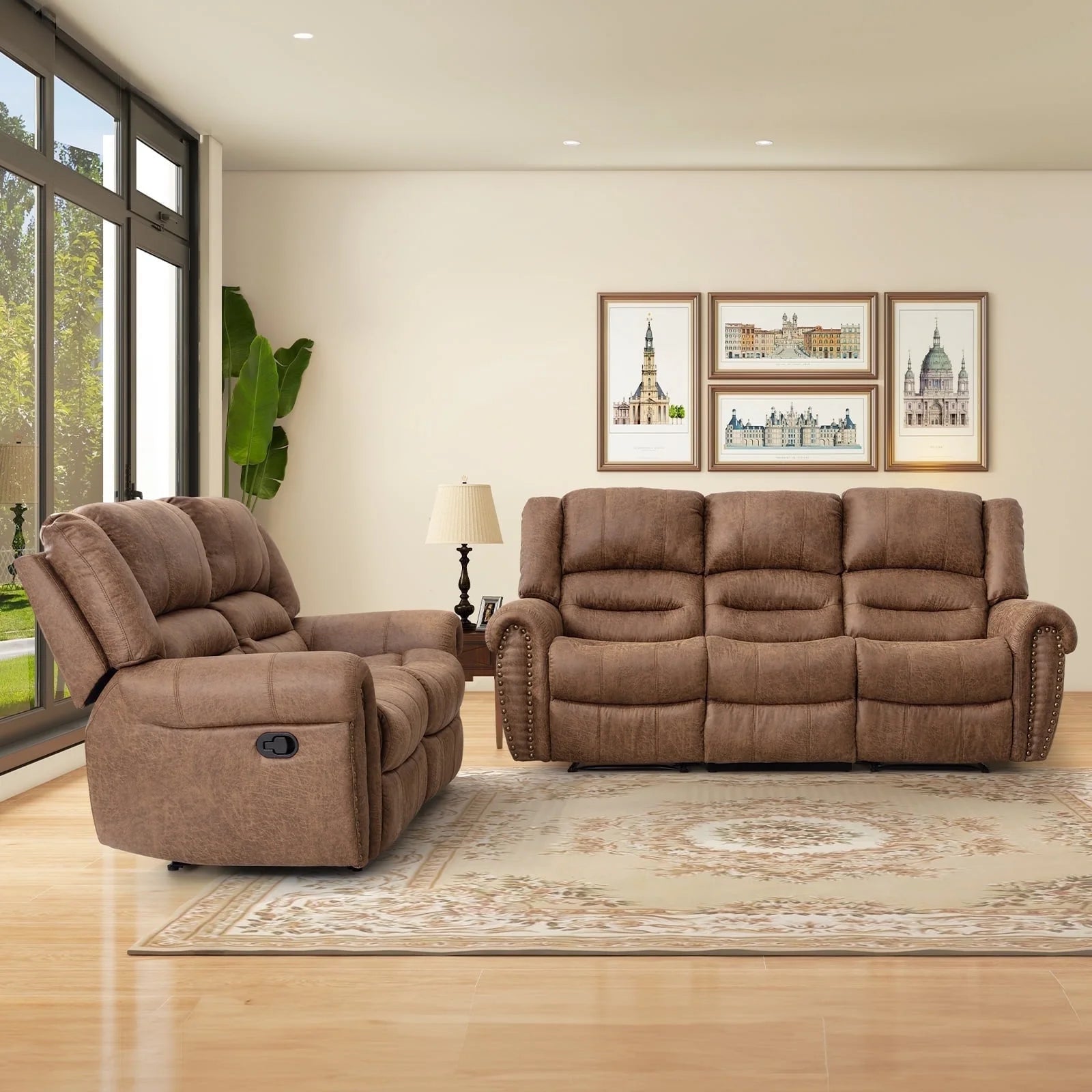 Bonzy Home Manual Recliner Sofa Living Room Furniture Set, Manual Recl