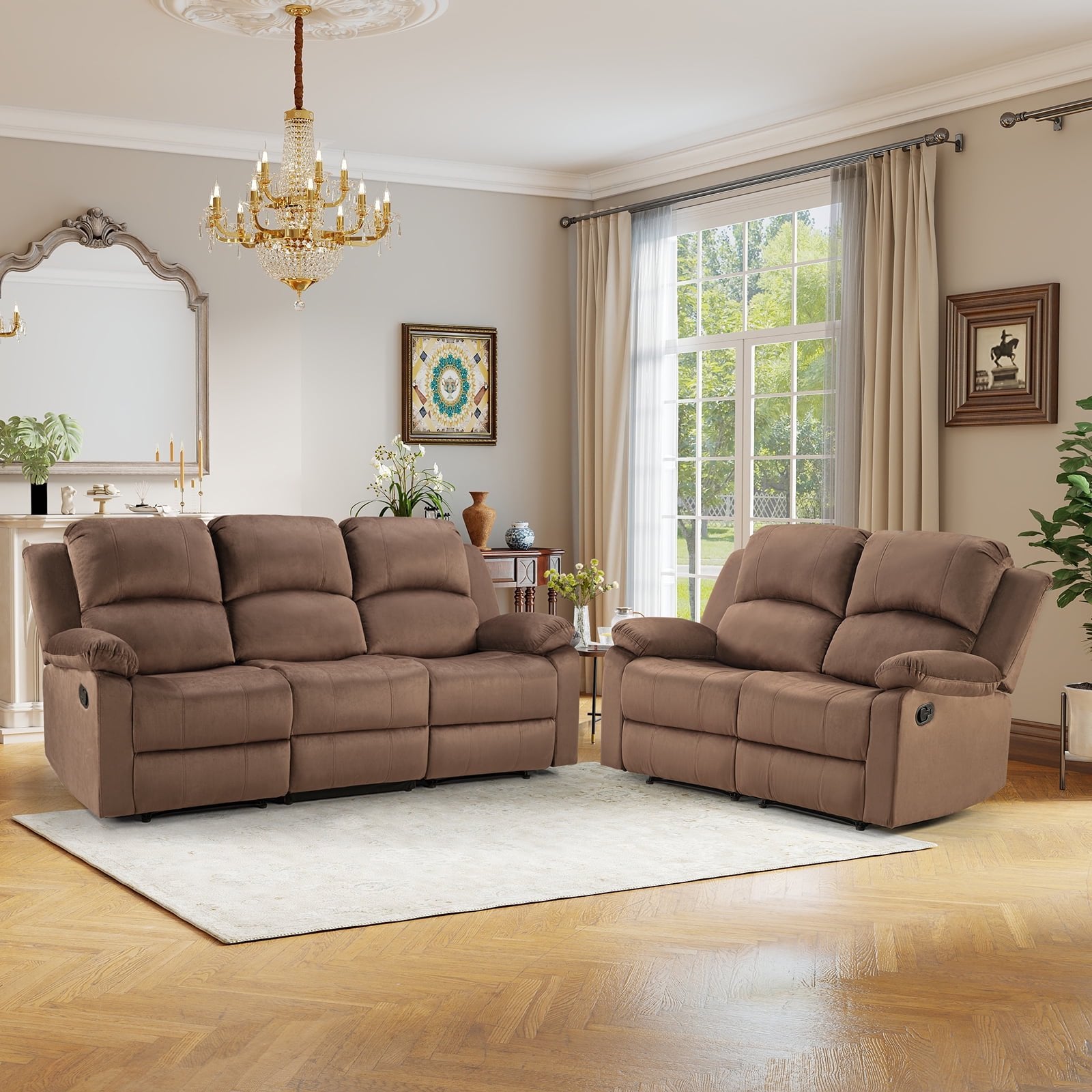 Bonzy Home Manual Recliner Sofa Living Room Furniture Set Adjustable B