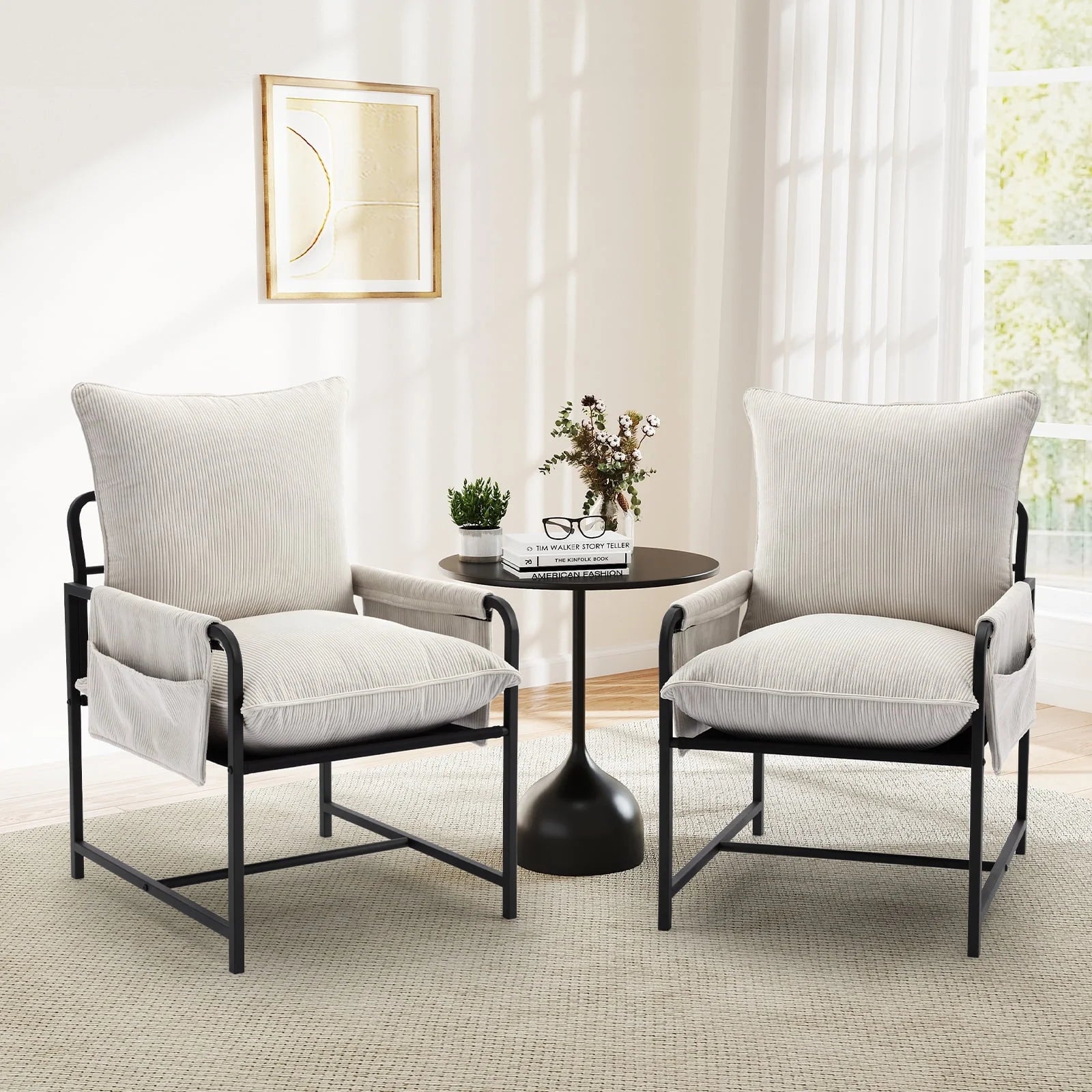 Bonzy Home Accent Chair Set of Mid Century Modern Armchair with Meta