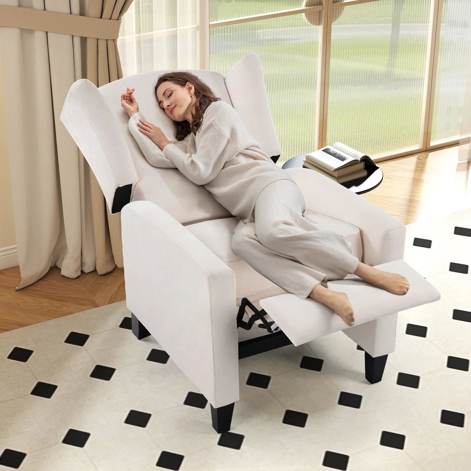 Bonzy Home Mid-Century Wingback Push-Back Recliner Chair with