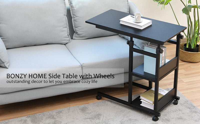 Bonzy Home Side Table with Wheels Snack C Table for Coffee Laptop