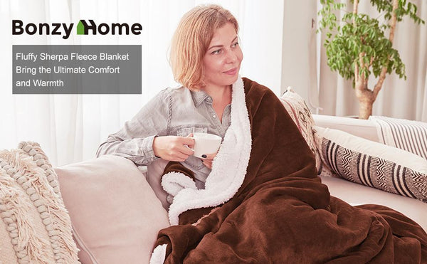 Save 50% off - Bonzy Home Sherpa Throw Blanket