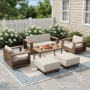 Bonzy Home Rattan Patio Conversation Sets - 360° Swivel 4-6 Seater Wicker Sofa Set, 2 Rotating Chairs 2 Ottomans and Rectangular Coffee Table, Beige