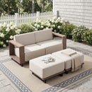Bonzy Home Outdoor Wicker Sofa Set, Rattan Patio Conversation Sets - 2 Seater Wicker Sofa and 2 Ottomans with Thick Cushions, for Backyard & Garden, Beige