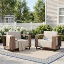 Bonzy Home Rattan Patio Conversation Sets- 2 Single Seater Wicker Outdoor Chair with Thick Cushions, for Backyard & Garden, Beige