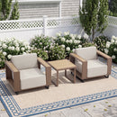 Bonzy Home Rattan Patio Conversation Sets- 2 Single Seater Wicker Outdoor Chair with Thick Cushions and Square Coffee Table, Beige