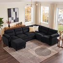 Bonzy Home Convertible Sectional Sofa Couch for Living Room With Ottoman Charcoal