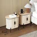 Ebello Nightstand Set of 2 with Built-in Charging Station, Mid Century Modern Fluted End Table with Storage for Bedroom & Entryway, Camel