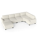 Ebello 6-Piece Modular Sectional Sofa Set, Corduroy Convertible L-Shaped Couch with Multifunctional Storage Ottoman & Side Table for Large Living Room, Beige