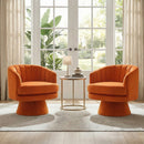 Bonzy Home 29" Swivel Chair, 360° Modern Barrel Rotating Sherpa Teddy Fabric Accent Chair with Curved Back, Plush Cushion & Armrests for Living Room, Bedroom, Orange(set of 2)