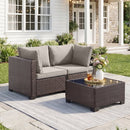 Bonzy Home Patio Furniture Set, 3-Piece Wicker Outdoor Sectional Sofa with Tempered Glass Table for Backyard & Porch, Outdoor Rattan Couch Furniture, Metal Frame, Gray