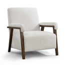 Ebello Mid Century Modern Armchair, Short Plush Fabric Accent Chair with Thick Innerspring Cushion & Solid Wood Frame for Living Room and Bedroom, White