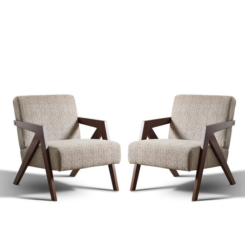 Bonzy Home Modern Accent Chairs Set of 2 – Small Plaid Fabric Armchairs for Living Room, Bedroom, Office, 300lbs (Brown)