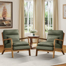 Bonzy Home Mid-Century Modern Accent Chair with Wood Frame, Upholstered Reading Armchair with Waist Cushion, Double Padded Side Chair for Living Room, Green