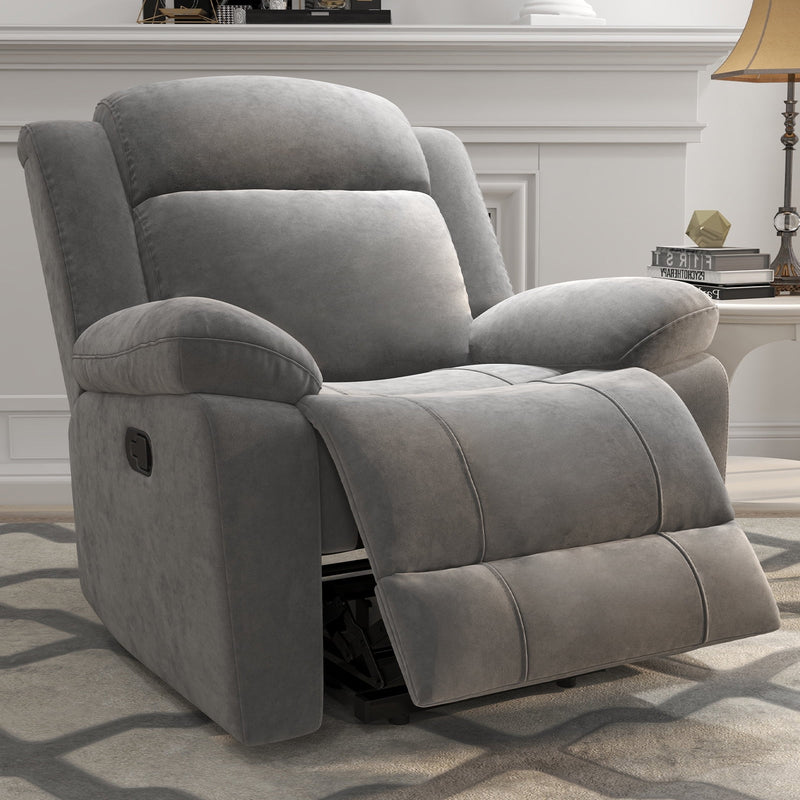 Bonzy Home Extra Wide Manual Recliner Chair in Soft Gray Fabric,Overstuffed Recliner，Gray