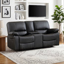 Bonzy Home Faux Leather Manual Reclining Loveseat, 2-Seater Recliner Sofa with Contrast Stitching & Built-in Cup Holders, Black