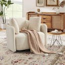 Bonzy Home 360° Swivel Barrel Accent Chair, Modern Oversized Upholstered Armchair with 3 Pillows, for Living Room, Bedroom & Study Room, Off-White