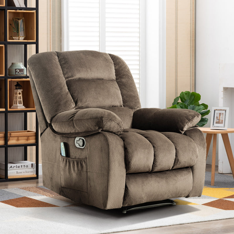 Ebello Design Overstuffed Massage Recliner Chairs with Heat and Vibration, Soft Fabric Single Manual Reclining Chair for Living Room Bedroom