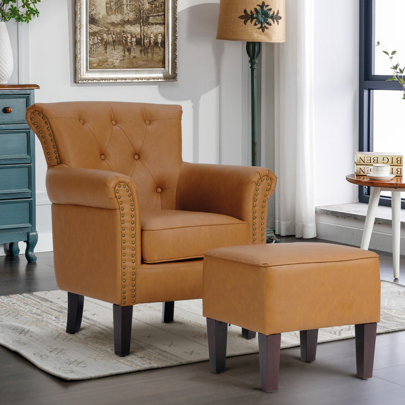 Ebello Armchair with Ottoman, Leather Fabric, Suitable for All Ages