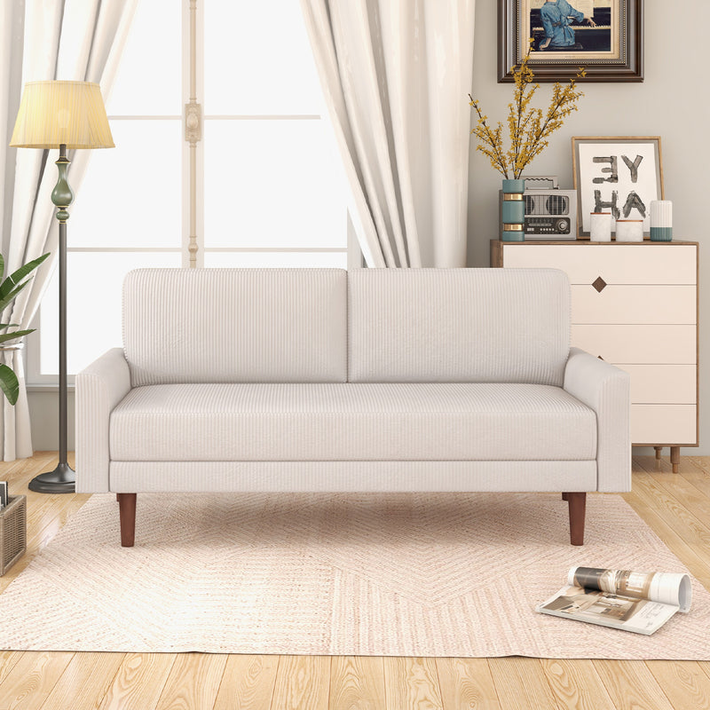 Ebello Fabric Tufted Upholstered Sofa, Living Room Modern 3-Seater Sofa for All Ages, Beige