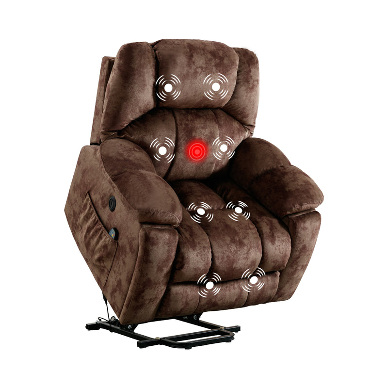 Canmov Overstuffed Massage Recliner Chairs with Heat and Vibration,Elderly Sofa Home for Living Room Bedroom,Brown