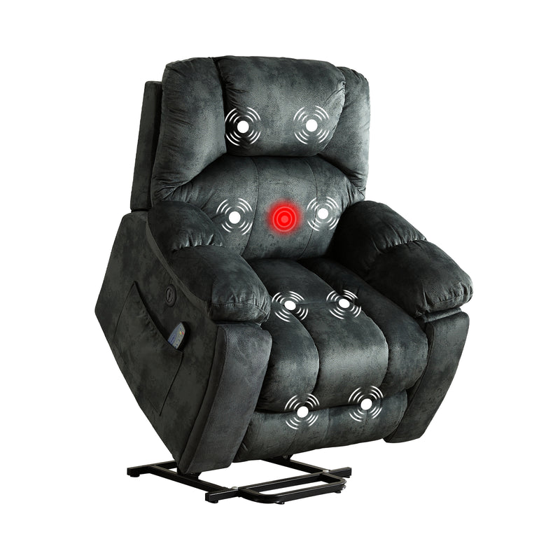 Canmov Overstuffed Massage Recliner Chairs with Heat and Vibration, Elderly Sofa Home for Living Room Bedroom, Dark Gray