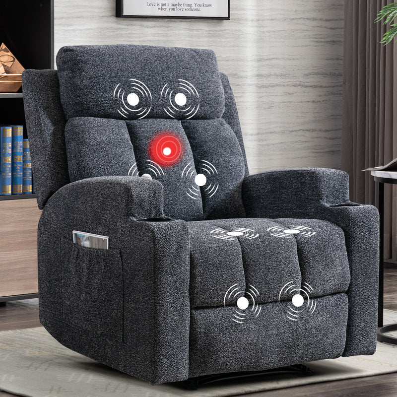 Bonzy Home Massage Recliner Heat and Vibration Upholstery Reclining Chair Cup Holders for Bedroom Living Room Fabric Sofa Dark Gray