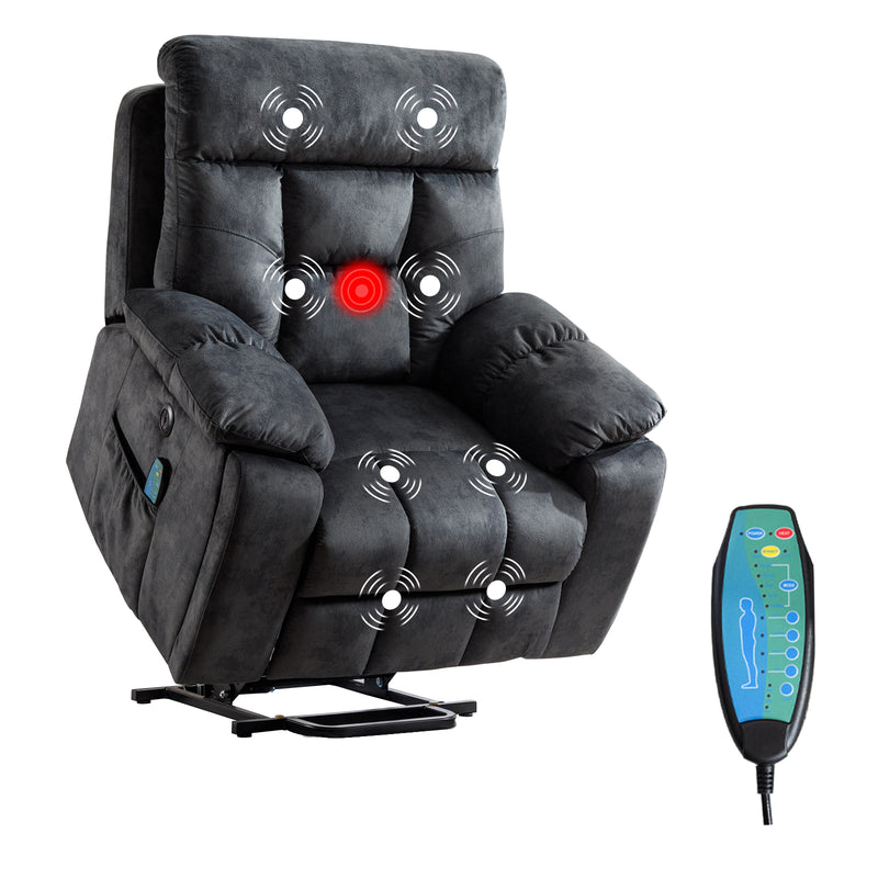 Canmov Large Power Lift Recliner Chair with Massage and Heat for Elderly Adults, Overstuffed Wide Recliners, Dark Gray