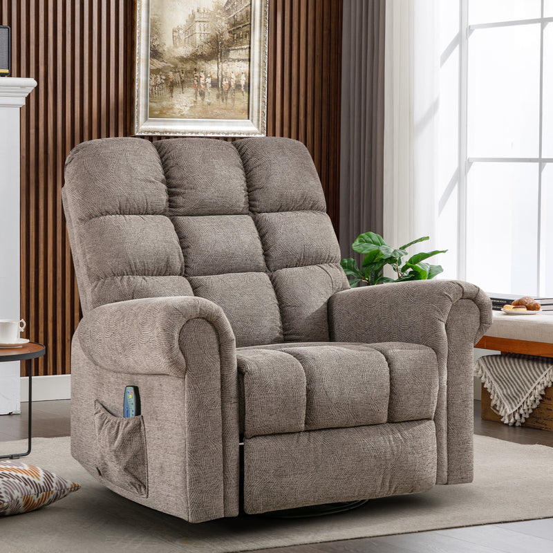 Bonzy Home Recliner Chair, Manual Swivel Massage Recliner for Adults with Heat and Vibration-Brown