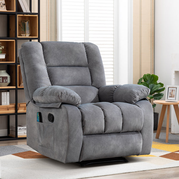 Gray recliner chair with cup holder and storage pocket