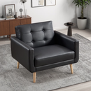 Bonzy Home Tufted Accent Arm Chair — PU Faux Leather Upholstered Mid-Century Modern Club Chair with Solid Wood Legs
