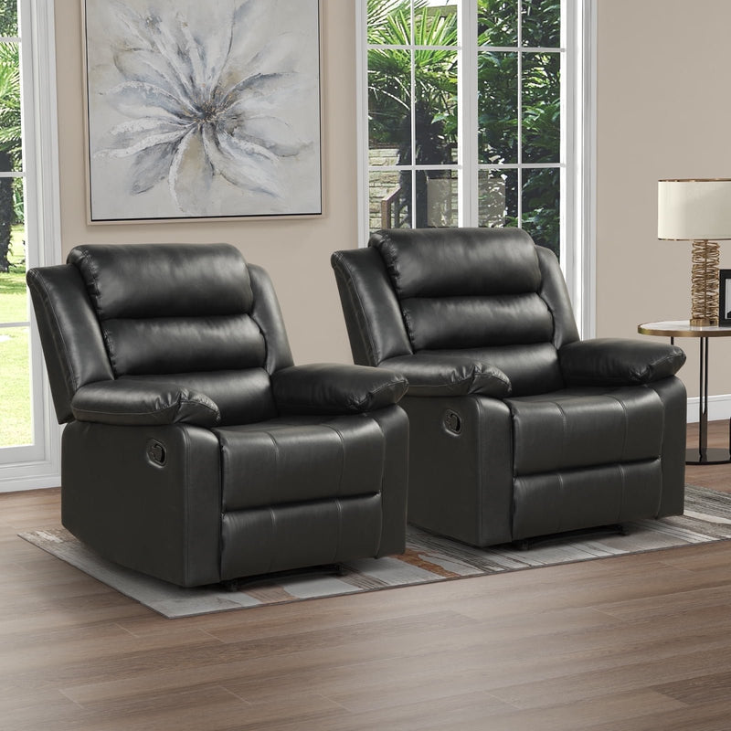 Bonzy Home Recliner Set of 2 Comfortable Arms and Back Faux Leather Reclining Chair Sofa for Living Room Bedroom, Black