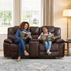 Bonzy Home Genuine Leather Manual Loveseat Recliner with Center Console, Hidden Storage & Cup Holders – Professional Reclining Sofa for Living Room & Office