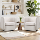 Bonzy Home 360° Swivel Accent Chair Set of 2, Upholstered Velvet Barrel Chair with Plush Padded Backrest, Modern Swivel Armchair for Living Room Bedroom, White