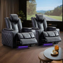Bonzy Home Electric Recliner Set of 2 LED Lighting Adjustable Headrest with USB Ports and Cup Holders Home Theater Seating Reclining Chair Hidden Arm Storage Black
