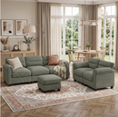 Bonzy Home Living Room Furniture Sets Loveseat with Ottoman Modular Sectional Sofa Couches Green