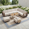 Bonzy Home Outdoor Wicker Sofa Set, Rattan Patio Conversation Sets - 6 Seater L-Shaped Wicker Sofa with Corner Seating, Rectangular Coffee Table and 2 Ottomans, Beige
