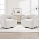 Bonzy Home Chenille 360° Swivel Barrel Accent Chair Set of 2, Curved Armrest Reading Chair, Comfy Upholstered Round Lounge Chair for Living Room Bedroom Study, Beige