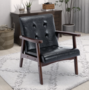 Bonzy Home Accent Chair Mid Century Modern PU Leather Armchair with Wood Frame for Living Room Bedroom Study Room, Easy Assembly, Black