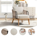 Bonzy Home Braid Accent Chair, Mid-Century Modern Armchair with Metal Armrests & Wood Frame, Braided Backrest for Living Room, Bedroom