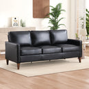 Bonzy Home 77" Mid-Century Modern Sofa — 3-Seat Faux Leather Couch, Small-Space Black Sofa with Padded Cushions