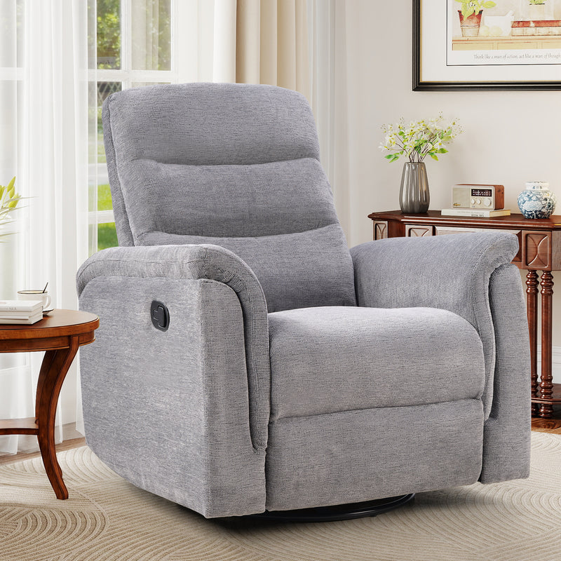 Ebello Manual Swivel Rocker Recliner, Silent Nursery Glider Chair with Soft Backrest, Fabric Reclining Seat for Bedroom Apartment Living Room, Gray