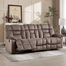 Bonzy Home Fabric Manual 3-Seat Reclining Sofa — Wide Backrests & Headrests, Brown