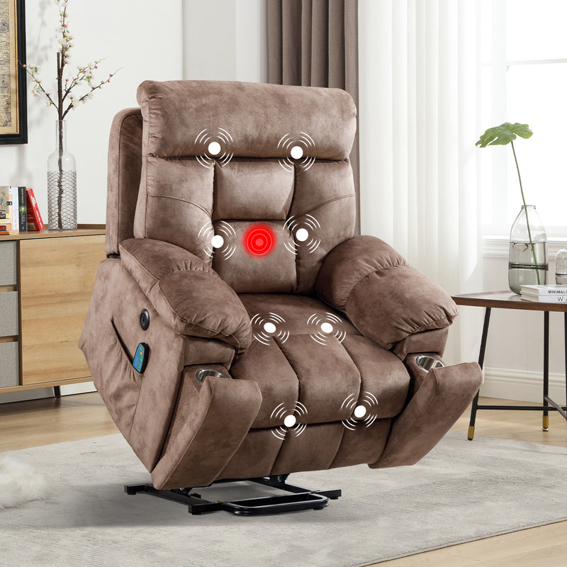 Bonzy Home Power Lift Massage Recliner Elderly Big Man Chair Sofa with Side Pockets and Hidden Cup Holders Sturdy Frame Brown