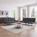 Bonzy Home Futon Sofa Bed, 2 Piece Foldable Versatile Guest Couch with Cup Holders & USB Charging Port for Living Room,Gray