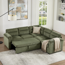 Bonzy Home Modular Corduroy Sectional Sofa with Pull Out Sleeper, Convertible L-Shaped Couch, Free Combination Upholstered Sofa Bed for Living Room
