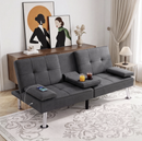 Bonzy Home Futon Sofa Bed, 2 Seater Foldable Versatile Guest Couch with Cup Holders & USB Charging Port for Living Room,Gray