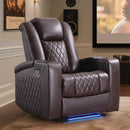 Ebello Power Recliner Chair, Faux Leather Electric Reclining Chair with LED Light Strip, USB Port, Cup Holders & Hidden Storage, Oversized Headrest for Home Theater, Brown
