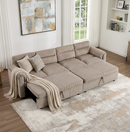 Bonzy Home Modular Corduroy Sectional Sofa with Pull Out Sleeper, Convertible L-Shaped Couch, Free Combination Upholstered Sofa Bed for Living Room
