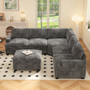 Ebello 6-Piece Modular Sectional Sofa Set, Corduroy Convertible L-Shaped Couch with Multifunctional Storage Ottoman & Side Table for Large Living Room, Gray